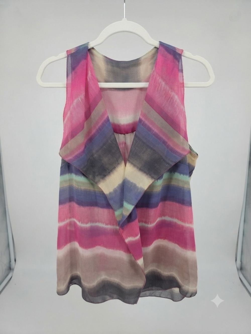 ecru Pink Multi-Stripe Draped Open-Front Camisole